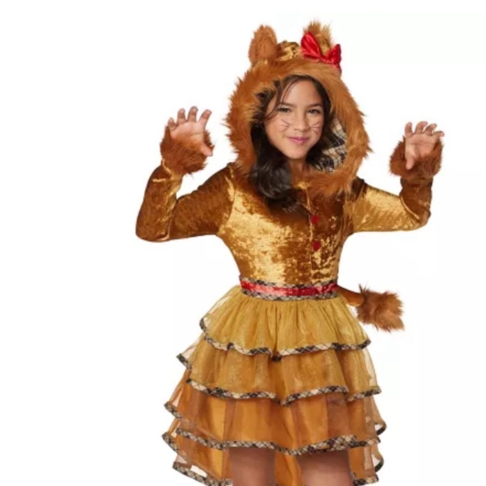 Golden Lioness Kids Costume Dress with Hood